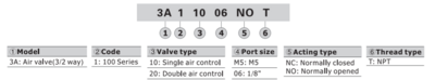 3A110M5NC AIRTAC CONTROL VALVE, 3A1 SERIES, SINGLE SOLENOID<BR>3 WAY 2 POSITION N.C. AIR PILOTED, M5M5, NONE